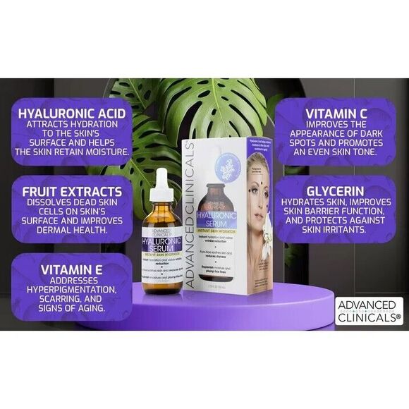 Advanced Clinicals Hyaluronic Acid Face Serum Rare Marine Extracts 1.75 Fl Oz - Picture 6 of 9